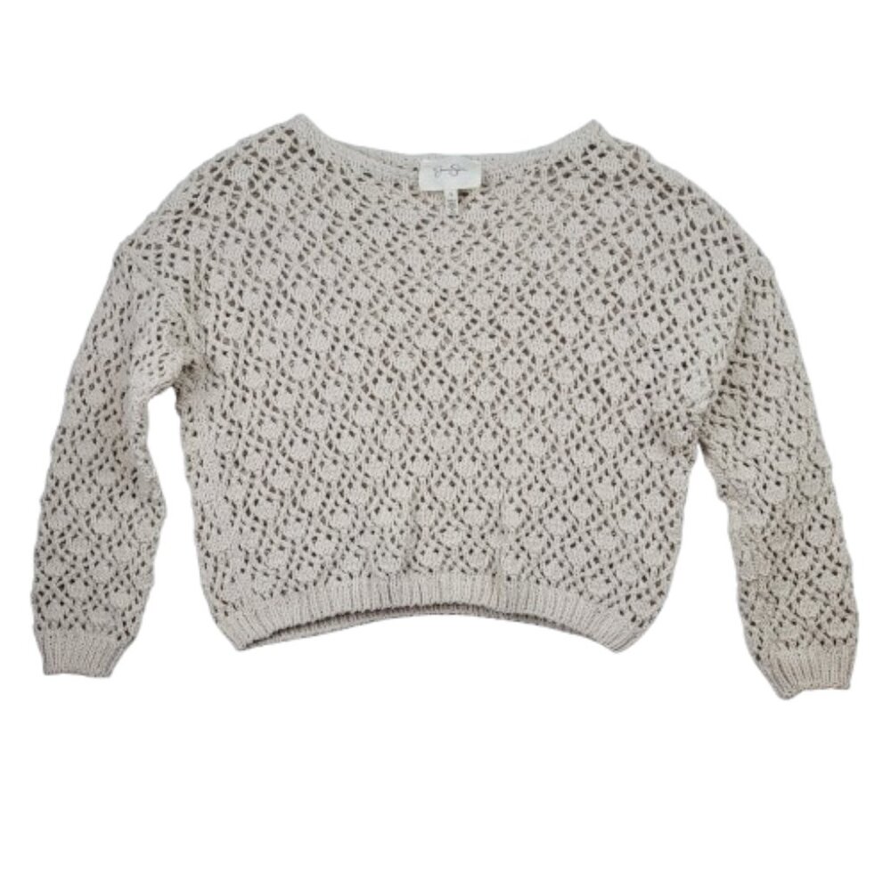 Jessica Simpson Crochet Knit Sweater Cream Boho Cropped Size Small Festival - Picture 10 of 10